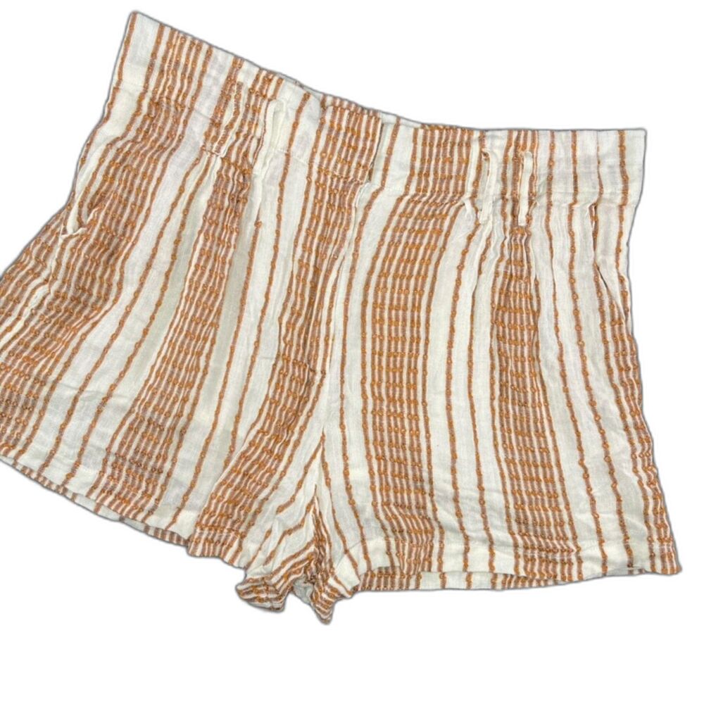 Lulus Laguna Camel Striped High‎ Waist Shorts Size Large Tan Beige Boho Lined